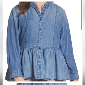 Caslon 100% Tencel Lyocell Button Down Peplum Top size XL